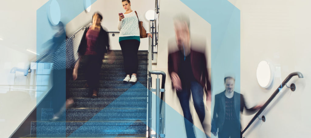 Header image for Education Observatory blog posts showing people on a staircase
