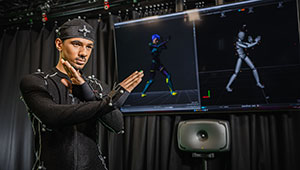 student using motion capture studio in Wolverhampton Screen School