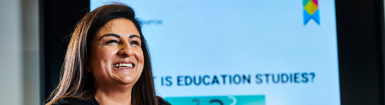 Woman laughing education