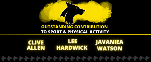 Athlete scholars in Judo, standing together wearing judogi in the sports hall and presenting their awards