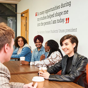 Students chatting in Courtyard Kitchen